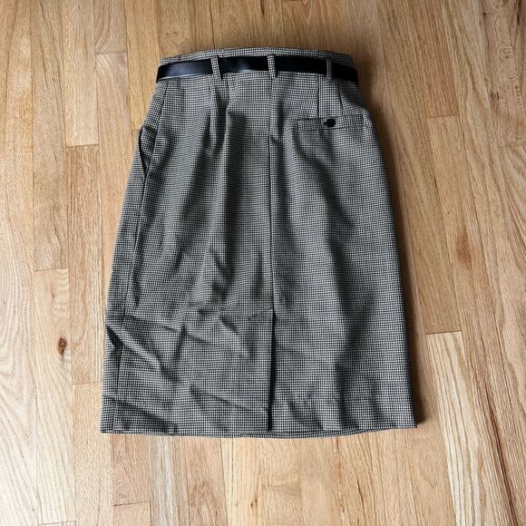 vtg 90s liz claiborne belted Wool pencil Skirt houndstooth sz 8 Pleated pockets - Picture 5 of 6